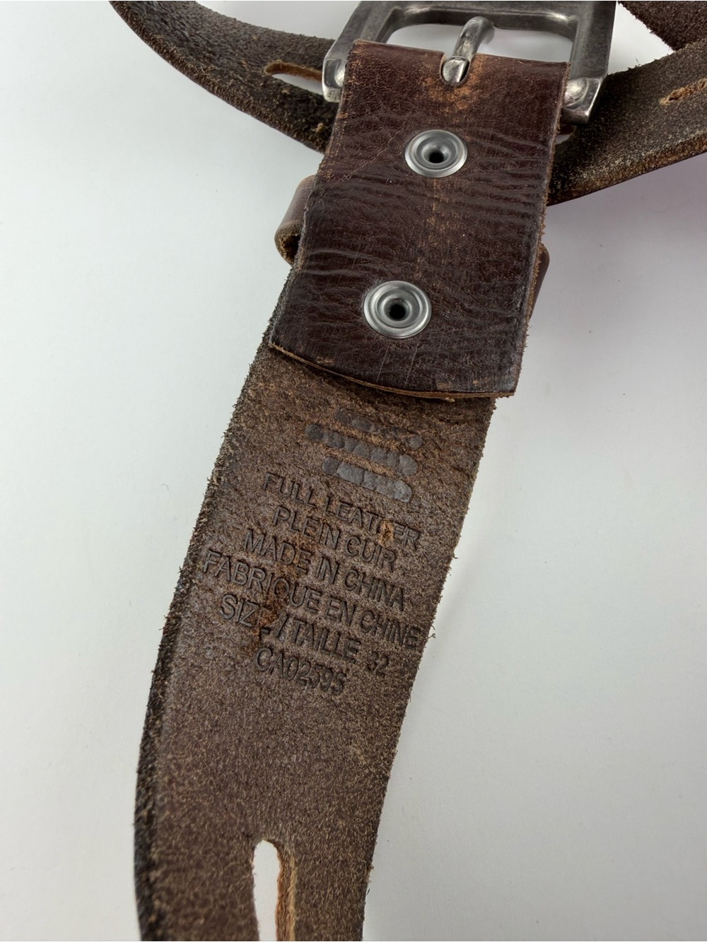 Vintage Y2K Perforated Leather Belt with Silver Tone Square Buckle Size 32 Brown - Picture 3 of 7